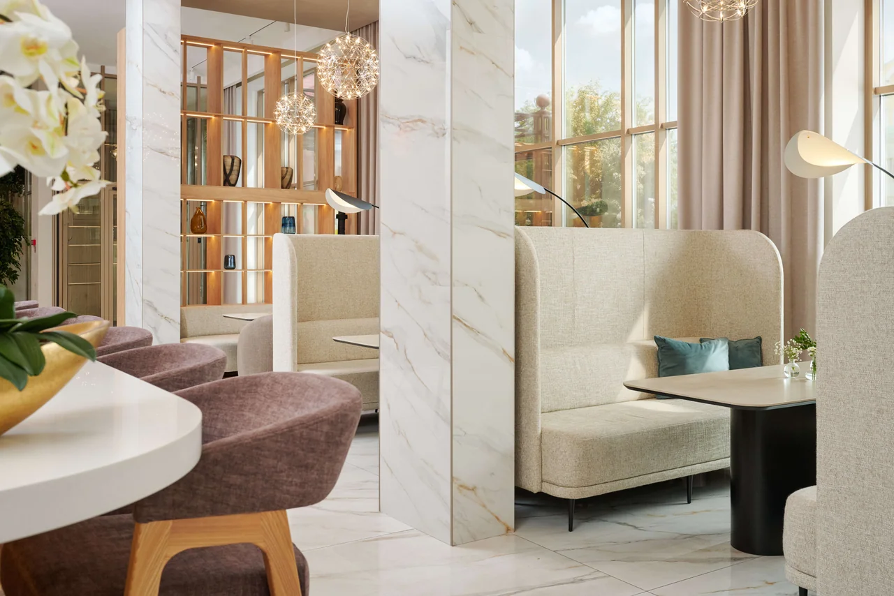 Интерьер лобби-бара Aura City Hotel